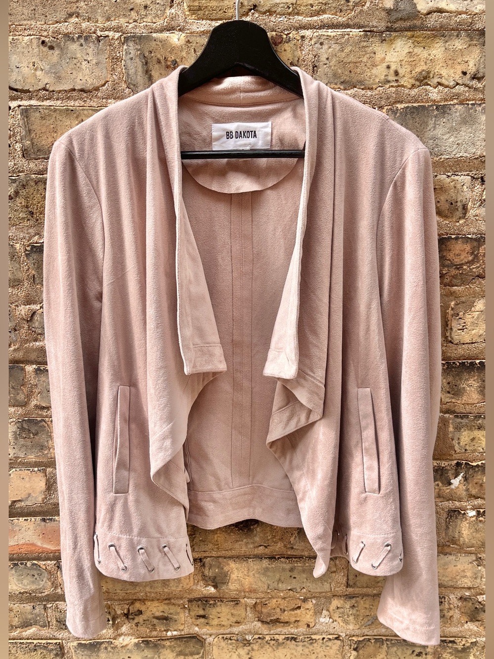 BB Dakota Faux Suede Blazer Jacket Tan Embellished Hem Size Large